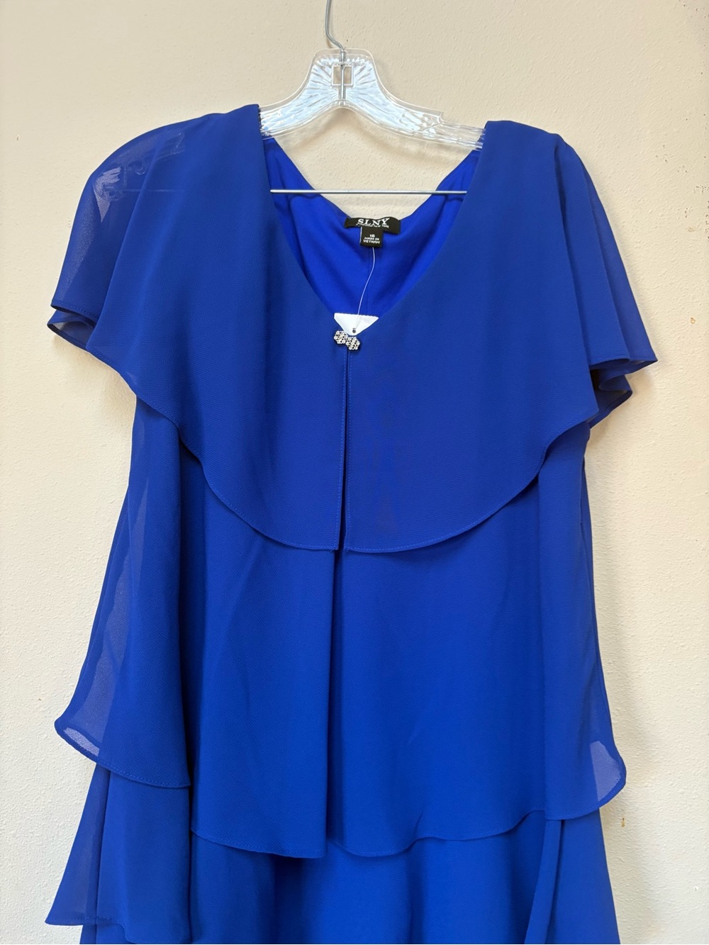 Royal Blue Layered Chiffon Midi Dress Rhinestone Detail NWT - Picture 4 of 7